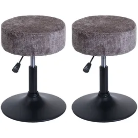 Mendler 2er-Set Hocker HWC-C22, Sitzhocker, höhenverstellbar drehbar Ø 37cm Stoff Chenille (465g/m2) FSC® ~ braun