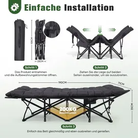 Sekey Campingliege Klappbett Schwarz