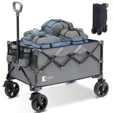 Bollerwagen Faltbar Strand Handwagen mit Getränkehalter und verstellbarem Griff