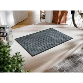 Wash+Dry FUßMATTE Duo Denim, Anthrazit, Blaugrau, Streifen, rechteckig, 50x75 cm, Oeko-Tex® Standard 100, schmutzabweisend, für Fußbodenheizung geeignet, rutschhemmend, pflegeleicht, Teppiche - 2 Jahre Gewährleistung - mind.