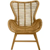 Dynamic24 Sessel Rattan natur Relaxchair Relaxsessel Wohnzimmerstuhl Teakholz Stuhl