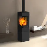 Olsberg Ipala Smart Compact Kaminofen Stahl schwarz, Türanschlag links, Stahltür mit PowerBloc!-Aufsatz inkl. PowerBloc! und Holzregal rechts