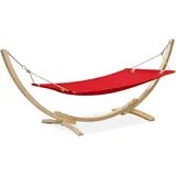 Konsimo Hängematte mit Gestell "LENGER", rot, Holz, Textil, 357x131x110 cm, Hergestellt in Europa, Gartenmöbel, Hängematten