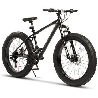 VELORS Fatbike 26 Zoll Mountainbike 4,0 Fatbike MTB für Herren Damen, Jungen 21 Gang Shimano Tourney Schaltwerk mechanische Scheibenbremse Fat Bike - Schwarz