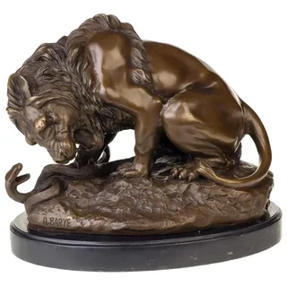 Aubaho Dekoobjekt Bronzeskulptur Bronze Figur Statue Löwe Schlange nach Barye im Antik-S