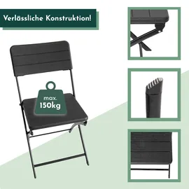 Lemodo Klappstuhl 2er Set Stühle, schwarz Holz-Optik, Campingstuhl
