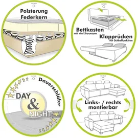 luma-home schönes für dein zuhause Ecksofa-Dauerschläfer Federkern Schlafcouch seitenverkehrt Bettkasten Cord Grün / 15156 - Grün
