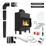 KRATKI FLOKI S 8kW ECO Ø160 Kamineinsatz Schwarz mit Montageset