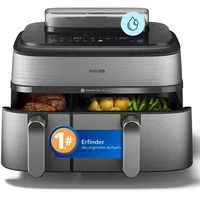 Philips 5000 Series Steam Airfryer Dual Basket NA555/00 Silber/Edelstahl