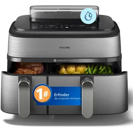 Philips 5000 Series Steam Airfryer Dual Basket NA555/00 Silber/Edelstahl