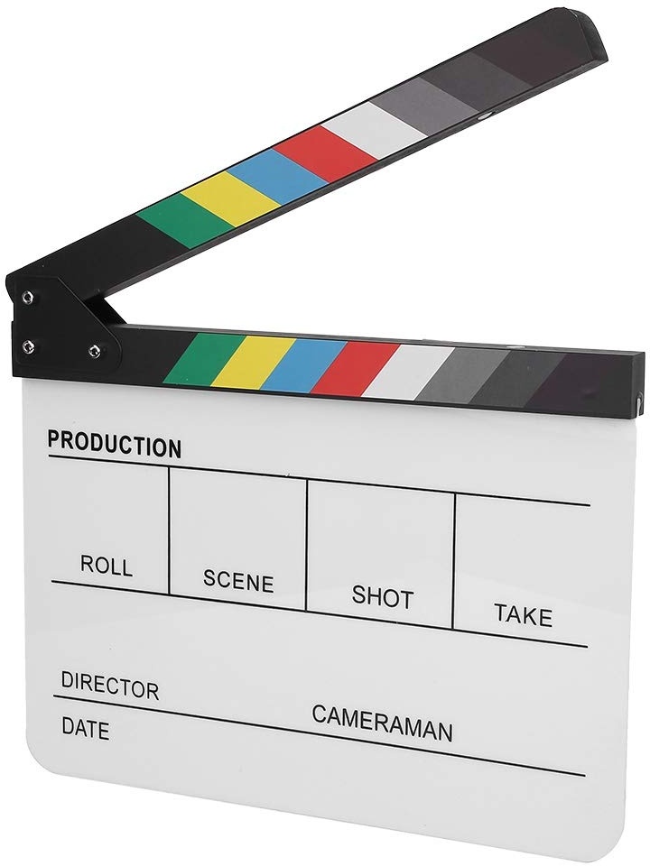 Filmklappe, Acrylplastik Bunte Regisseurszene Filmklappe, TV/Movie Action Film Schnitt Requisite mit weiß/schwarzen Sticks für Shoot Props/Werbung(Farbe weiß)