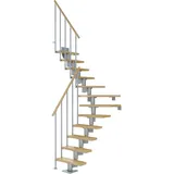 DOLLE Mittelholmtreppe Dublin (Breite: 65 cm, 1/4-gewendelt, Perlgrau, Farbe Stufen: Ahorn Natur, Geschosshöhe: 240 cm - 292 cm)