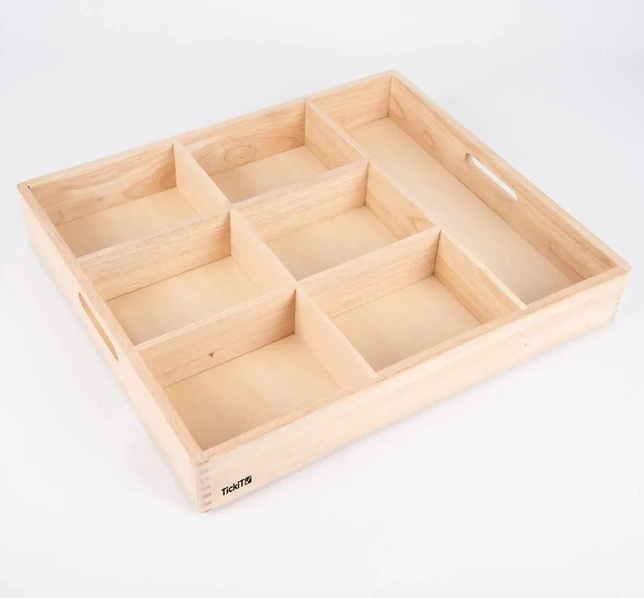 Holzsortierkasten 7 Fächer 50 x 43,5 x 7,5 cm Naturholz, Buchenholz - tickit® - Montessori Lernspielzeug, Wandmontage möglich