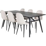 ebuy24 Sleek Essgruppe Esstisch Ausziehbarer Tisch Länge cm 195 / 280 schwarz und 6 Polar Esszimmerstühle Velour beige.