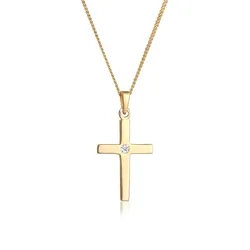 Collierkettchen ELLI DIAMONDS "Kreuz Diamant Weiß Brillantschliff (0.015ct) 585 Gelbgold", weiß, Halsketten, Damen, 45, 0.015 ct mit Diamanten, Gelbgold 585, L: 45cm
