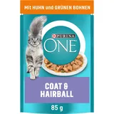 PURINA ONE Coat und Hairball Katzenfutter nass in Sauce, mit Huhn, 26er Pack (26 x 85g)