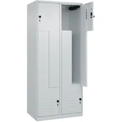 C+P Z-Spind Classic PLUS bodenstehend, 4 Abteile, HxBxT 185x80x50cm, Sicherheitsdrehriegel, Hellgrau/Hellgrau von PROREGAL