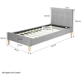 Homestyle4u Polsterbett 90 x 200 cm Grau