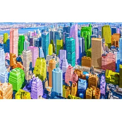 Fototapete PAPERMOON "POP ART-NEW YORK MANHATTAN KUNST SKYLINE STADT FARBIG", bunt, B:3,50m L:2,60m, Vlies, Tapeten