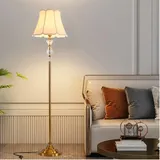 Mengjay Stehlampe Vintage mit Fußtaster,Stehlampe Wohnzimmer,Kristall Stehleuchte mit Lampenschirm aus Stoff,E27 Modern Standleuchte Leselampe für Wohnzimmer, Studio, Schlafzimmer