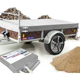 Hochwertige Anhängerplane Flachplane für PKW-Anhänger Saris Woody mit H Gestell und Rehling Wetterfeste Abdeckung für Anhänge 217 x 133 x 15 PVC Plane Hochglanzlackiert 680gr Transportschutz Lichtgrau