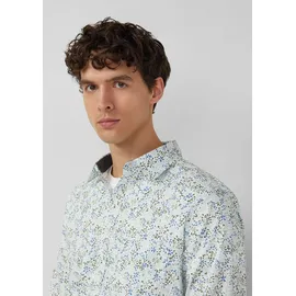 s.Oliver Slim Fit: Langarmhemd mit All-over-Print und Kentkragen - weiß|mehrfarbig - XXL
