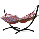 Potenza Outdoor Hängematte mit Gestell für 2 Personen I Stabhängematte XXL 220x160, 200kg I Hängemattengestell 220kg Wetterfest (Rot, Gestell Schwarz)