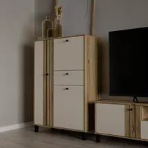 Forte Highboard FORTE "Killarney", beige (mauvella eiche, sand), B:88,1cm H:131,8cm T:42,0cm, Spanplatte, MDF, Metall, Dekorfolie, Sideboards, Highboard, Soft Close, Stauraum