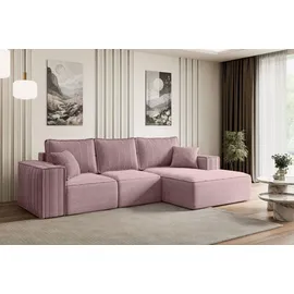 altdecor Ecksofa Cord mit Schlaffunktion und Bettkasten 2-Sitzer Rosa