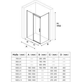 doporro Duschkabine Schiebetür 75x110x195cm schwarz Eck-duschkabine Duschabtrennung ESG-Sicherheitsglas Klarglas inkl. Easy-Clean-Beschichtung Einstieg links/rechts