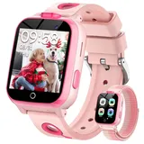 AKUMAKA Smartwatch Kinder mit Telefon, SOS, 26 Puzzlespiele, Englisch Lernkarten, Schrittzähler, Wecker, Verschiedene Zifferblätter, Smart Watch Kinder für Mädchen Jungen Teens 5–16, Rosa