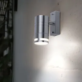 V-Tac 2er Set Design Haus Wand Down Beleuchtung silber Balkon Leuchten rund Edelstahl Glas Strahler GU10