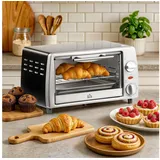 HOMCOM Minibackofen Backofen 10 L 750W 100-230°C mit Backblech Pizza-Ofen, zum Grillen, Backen, Toasten, Silber silberfarben 36.5 cm x 22 cm x 26 cm