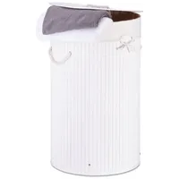 Relaxdays 2 x Wäschekorb Bambus, rund weiß