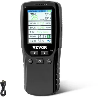 Vevor Luftqualitätsmonitor 8-IN-1, professioneller Partikelzähler PM2.5 PM10 PM1.0, Formaldehyd, Temperatur, Luftfeuchtigkeit, TVOC AQI-Tester für Innen/Außen, Luftqualitätsmessgerät mit Alarmschwelle
