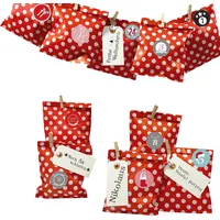 DIY Adventskalender zum Befüllen Bescherung, Papiertueten flach 13x16,5cm, rot Punkt, Ziffern bunt - Rot