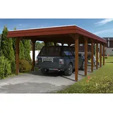 SKANHOLZ Skan Holz Carport Spreewald 396 cm x 893 cm rote Blende Nussbaum