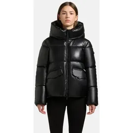 khujo Damen Winterjacke warme Kunstlederjacke mit seitlichen Gehschlitzen Aurora Black Gr. XS - XS