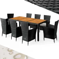 CASARIA CASARIA® Gartenmöbel Set Holz Polyrattan 8 Gartenstühle Stapelbar 190x90cm Gartentisch Akazie Wetterfest Outdoor Terrasse Sitzgruppe Essgruppe Schwarz