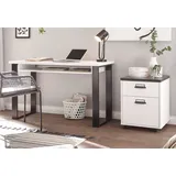 furn.design Büromöbel Set 2-teilig "Stove" weiß Pinie anthrazit mit Rollcontainer und Schreibtisch - Weiß/Dunkelgrau