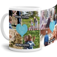 Tassendruck Fototasse mit Spruch - Bester Opa - zum Selbst gestalten mit Foto-Collage für 8 Fotos, Weiß, 300 ml