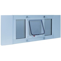 Ideal Pet Products Fensterflügeltür, Aluminium, verstellbar für Fensterbreiten von 83,8 cm bis 96,5 cm, Katzenklappe 16,5 x 16,5 cm Klappengröße
