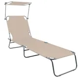 Mojawo 3-Bein Gartenliege Campingliege Beige 186x55x24cm mit Sonnenschutzdach