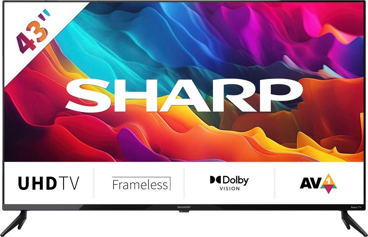 Sharp 43FJ2E LED-Fernseher (108 cm/43 Zoll, 4K Ultra HD, Smart-TV, Roku TV nur in Deutschland verfügbar, Rahmenlos, HDR10, Dolby Digital) schwarz