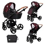Lorelli Kombikinderwagen Rimini 2 in 1 Tragewanne Sportsitz Wickeltasche faltbar rot-schwarz - Schwarz/Rot