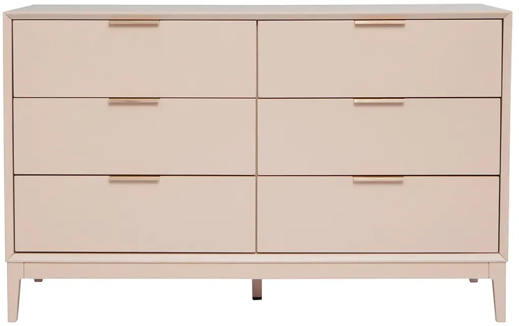 Commode rose poudré et métal doré 6 tiroirs L120 cm GIANA