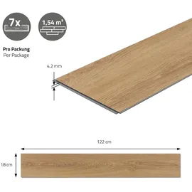 ML-Design Deluxe PVC Bodenbelag Click Vinyl-dielen, 122x18x4,2 mm, Sandbar Eiche Braun, Holzoptik, rutschfest, wasserfest, Belastungsklasse 34