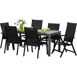 KETTLER Basic Plus Garten-Essgruppe, anthrazit/anthrazit, Alu/Textilene, 180/240x90cm, 4 Stapel-, 2 Klappstühle