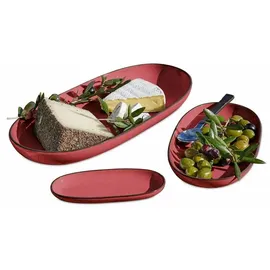 Loberon Servierplatte 3er Set Biarré, Verschiedene Größen, Handgetöpfert, Mediterraner Charakter, Spülmaschinenfest, Geschirr, Tischaccessoires, Steinzeug, rot