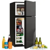 Merax Table Top Kühlschrank Freistehend, Minikühlschrank 60L mit Gefrierfach 22L, 87.5 cm hoch, 42.5 cm breit, Kompakt Kühlschrank mit Glastür & LED, Leise 45dB, Temperaturregelung schwarz